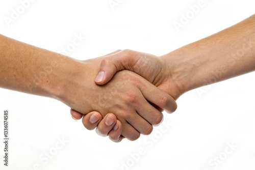 Professional handshake symbolizing agreement and partnership on white background for business concepts