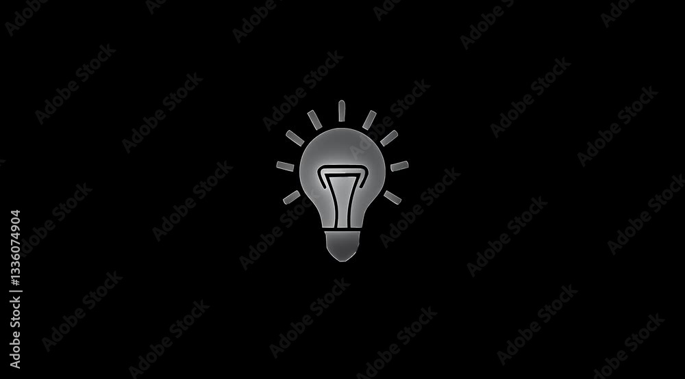 Glowing neon light bulb icon with black background. Glowing neon light bulb icon with black background.