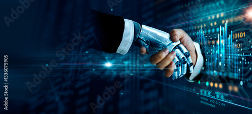 Machine learning, Ai, Partnership of human and Artificial Intelligence for business growth in the future, Data exchange with ai for more accurate business analysis and planning, technology innovation