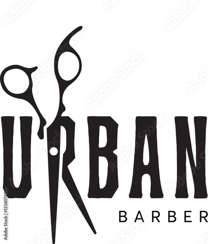 black silhouette barber with urban touch logo design