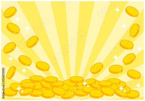 メダル・コインが降る山積みイラスト背景1