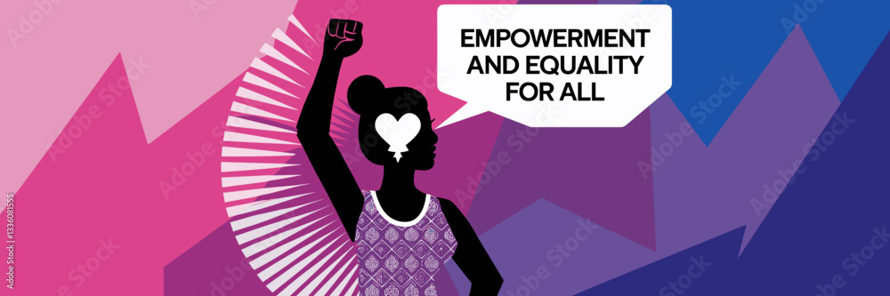 Silhouette of a woman with raised fist, patterned dress, and speech bubble – Great for activism, women's rights advocacy, or social justice content. Silhouette of a woman with raised fist, patterned dress, and speech bubble – Great for activism, women's rights advocacy, or social justice content.