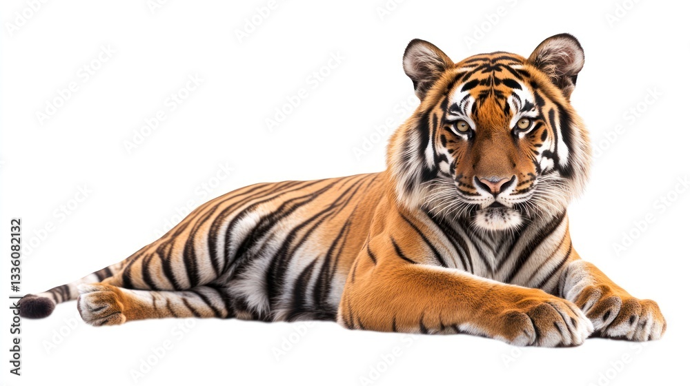Obraz premium Bengal Tiger Lying Down Isolated White Background