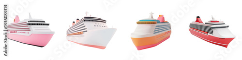 A collection of vibrant and modern cruise ships sailing across the vast open ocean offering passengers a luxurious and memorable travel experience