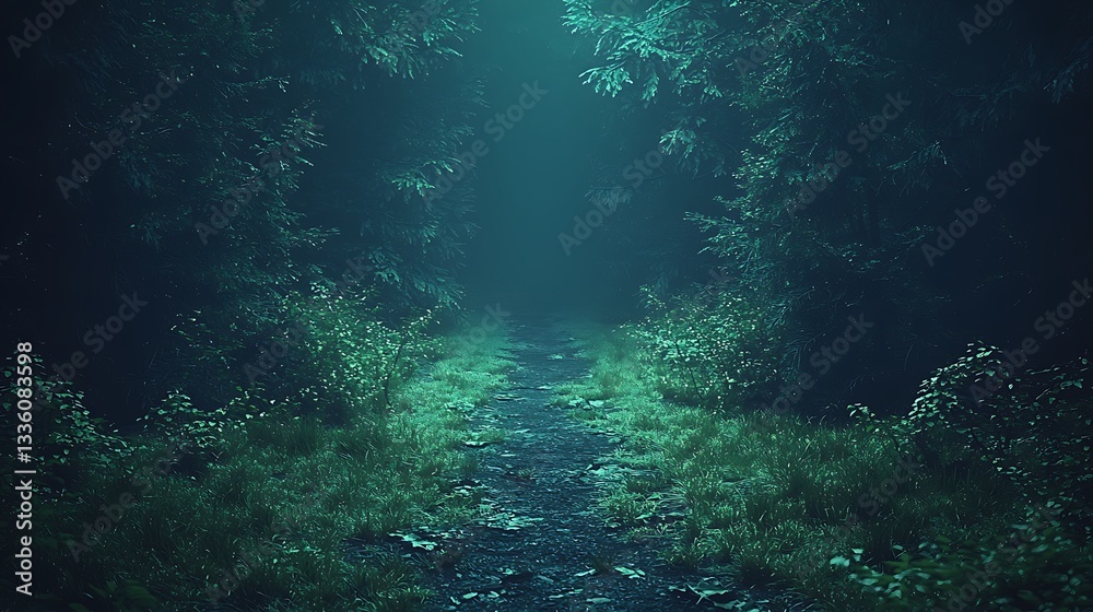 Fototapeta premium Mystical Forest Path at Night