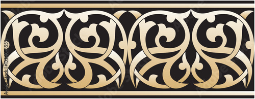 pattern Islamic ornamental vector graphic design, border for ornament on the edge of the frame, gold color and black background color. perfect for calligraphic decoration frames