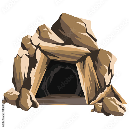 Flat Design of Retro Mine Entrance Desert Scene Vector Art