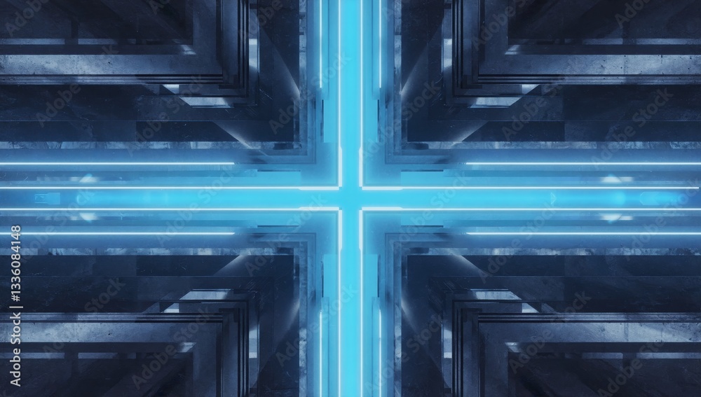 Obraz premium Futuristic Blue Neon Cross