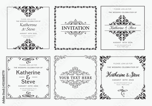 Frame square for invitation in modern vintage style. Frame template for cards, posters, banners