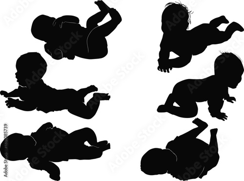 six child silhouettes collection isolated on white
