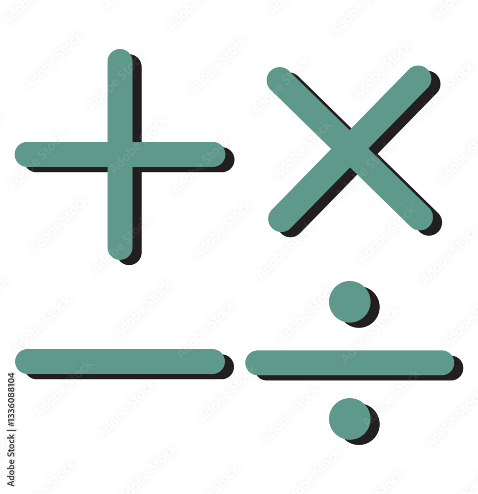 Obraz premium Plus, minus, multiply, equal and divide sign icon set. Math sign vector illustration.