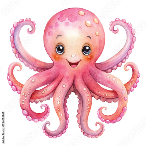octopus Underwater animals  kawaii  watercolor 