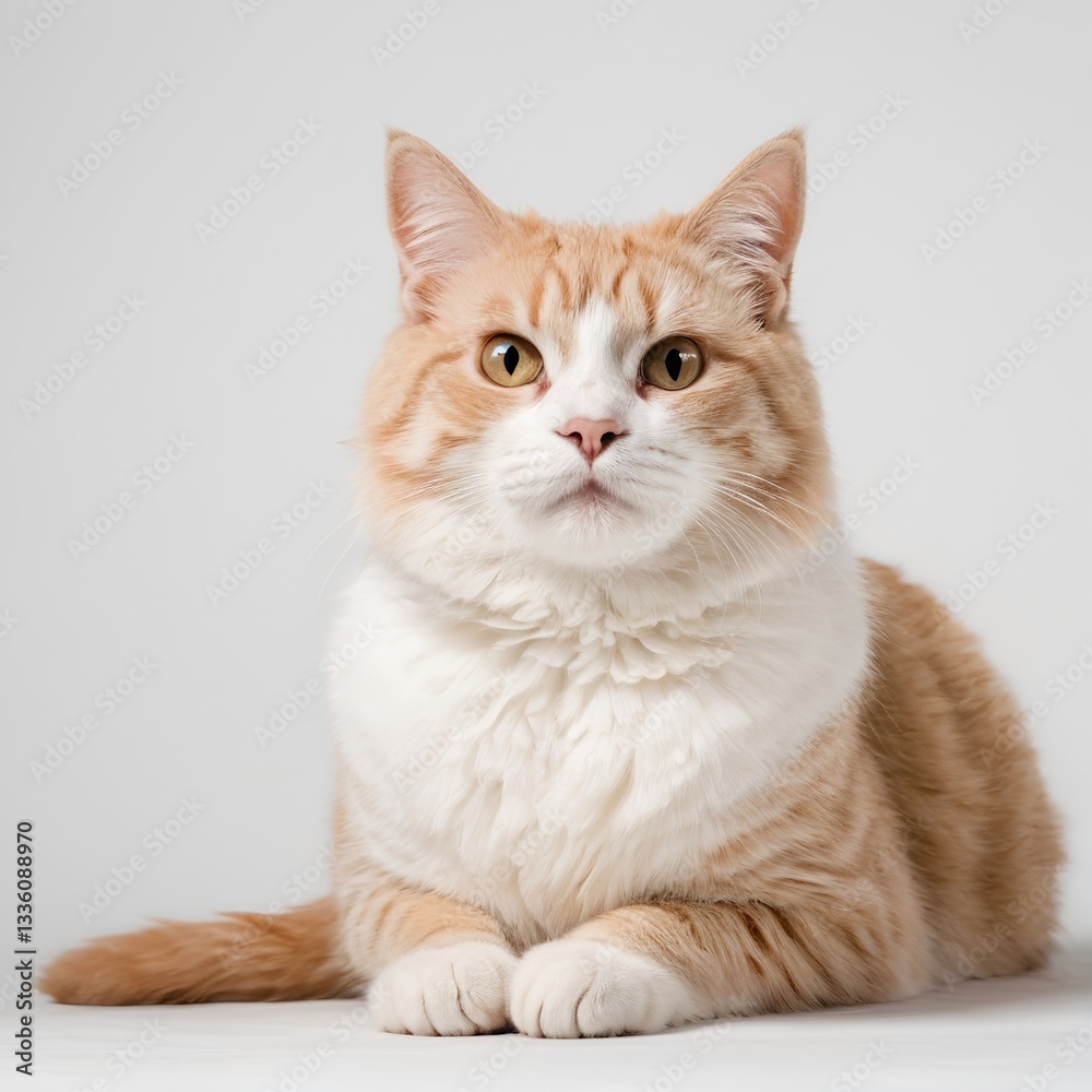 Golden-Haired Feline Portrait: A stunning, fluffy cat, with a coat of warm golden and creamy white, sits regally, embodying the essence of domestic bliss. A striking. Golden-Haired Feline Portrait: A stunning, fluffy cat, with a coat of warm golden and creamy white, sits regally, embodying the essence of domestic bliss. A striking.