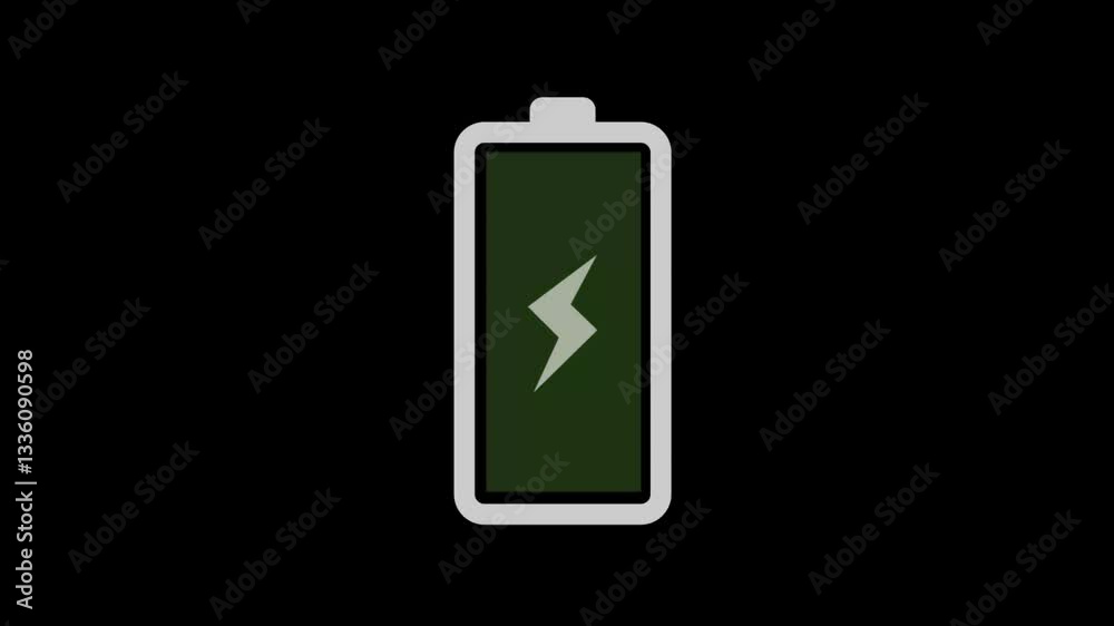 Animated icon charge battery. Battery charge with flash sign. Energy ion lithium battery isolated on transparent background.
Animated icon charge battery. Battery charge with flash sign. Energy ion lithium battery isolated on transparent background.