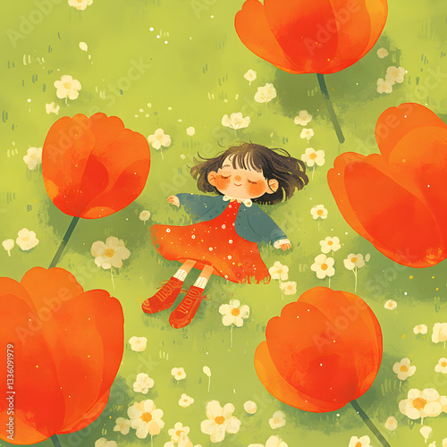 Girl enjoying a flower field
