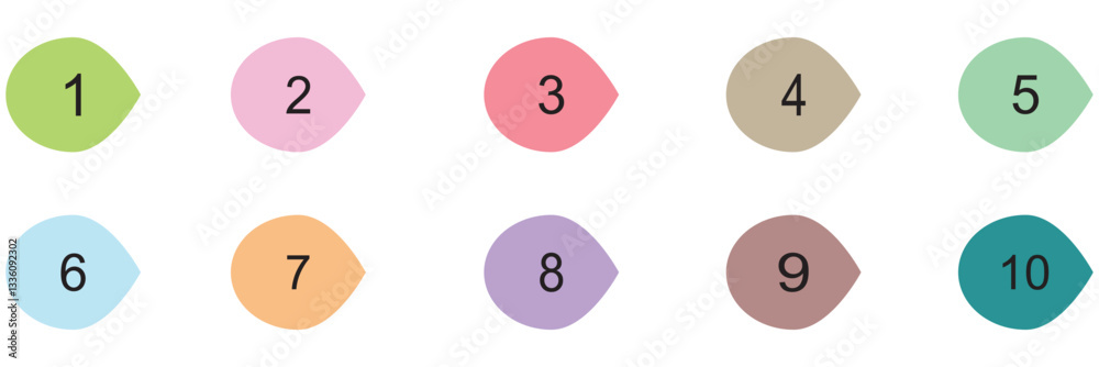 Fototapeta premium Bullet points numbers. Colorful list markers from 1 to 10. Vector design elements set for modern infographic.