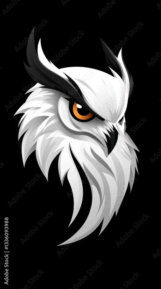 Fototapeta premium White Owl with Black Accents on Dark Background
