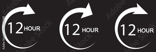 12 hours or half day icon with circle arrow. Shipping delivery symbol. Special offer sign. Discount pictogram. Customer service label. Vector graphic illustration. 