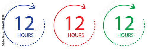 12 hours icon in different style vector illustration. two colored and black 12 hours vector icons designed in filled, outline, line and stroke style can be used for web, mobile, ui . 