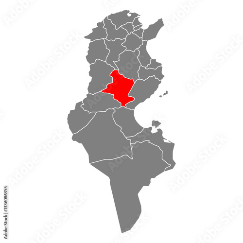 Sidi Bouzid of Tunisia Governorates map shape, travel web flat icon vector illustration .