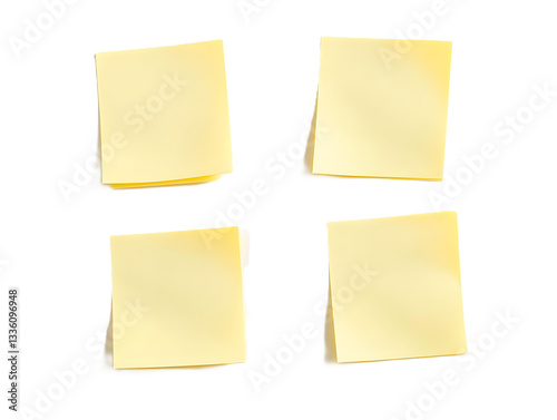 Yellow sticky post note isolated on white or transparent background