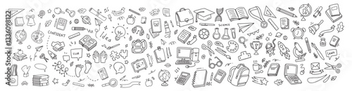 Hand drawn of school elements. Doodle of back to school sketch