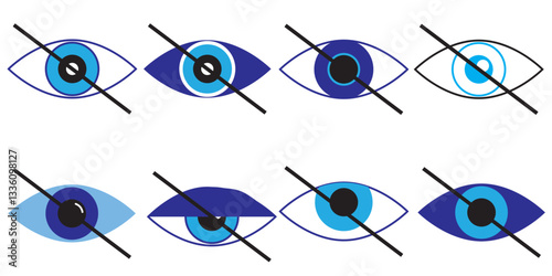 invisible eye hide icon, incognito icon no eye view hidden icon set. vision icon, unsee icons - eyesight symbol - sight look sign . 