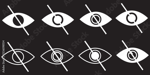 invisible eye hide icon, incognito icon no eye view hidden icon set. vision icon, unsee icons - eyesight symbol - sight look sign . 