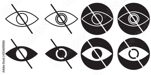 invisible eye hide icon, incognito icon no eye view hidden icon set. vision icon, unsee icons - eyesight symbol - sight look sign . 