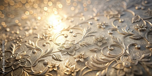 Elegant Embossed Floral Design on a Sparkling Golden Surface with a Subtle Light Glimmer