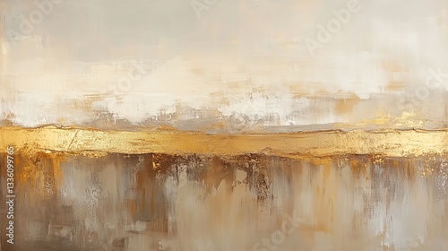 Earth-toned horizontal band, layered texture, visible brushstrokes, subtle shimmer, depth through color/light, tranquil minimalist aesthetic, diffuse soft lighting