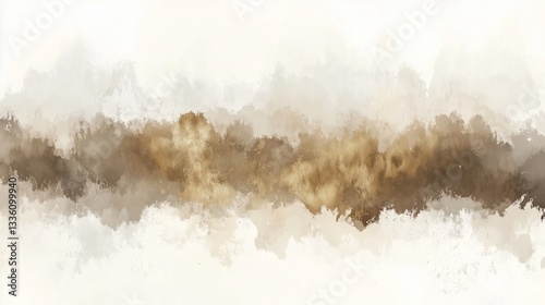 Earth-toned horizontal band, layered texture, visible brushstrokes, subtle shimmer, depth through color/light, tranquil minimalist aesthetic, diffuse soft lighting