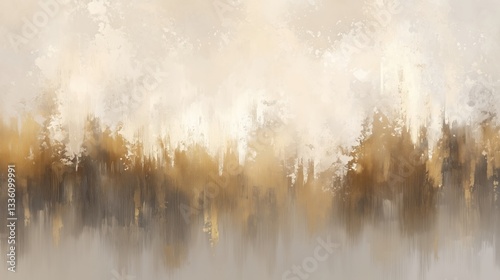 Earth-toned horizontal band, layered texture, visible brushstrokes, subtle shimmer, depth through color/light, tranquil minimalist aesthetic, diffuse soft lighting