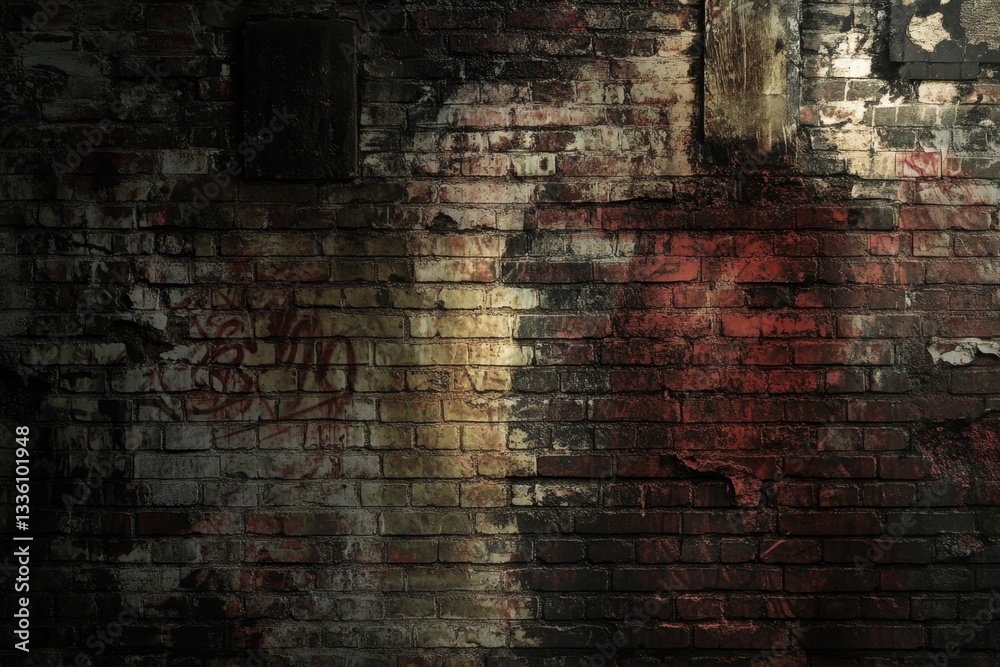 Obraz premium Urban Graffiti-Covered Brick Wall