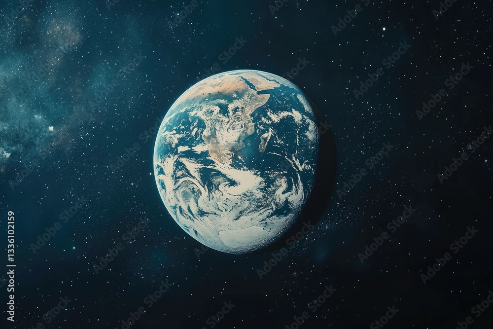 Obraz premium A detailed view of planet earth floating in space amongst stars
