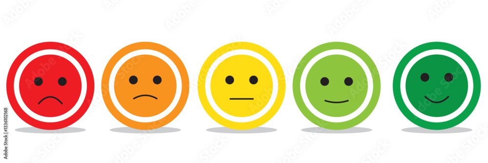 Fototapeta premium Rating emoji set with stars in stroke style for customer feedback and product experience. Five-star rating emoji icon set. Emoji feedback scale with stars line icon. 