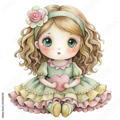 Cute girl Whimsical Boho Doll Clipart Watercolor