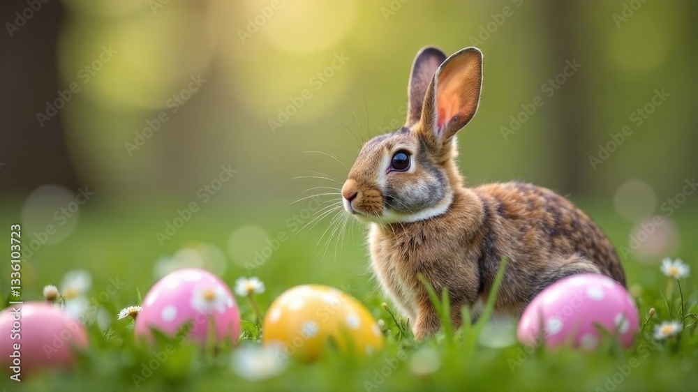 Fototapeta premium bunny with easter eggs on the grass