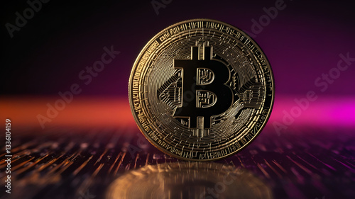 Bitcoin against a neon background 