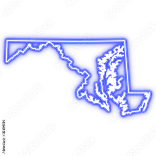 Neon blue outline of Maryland state map on transparent background