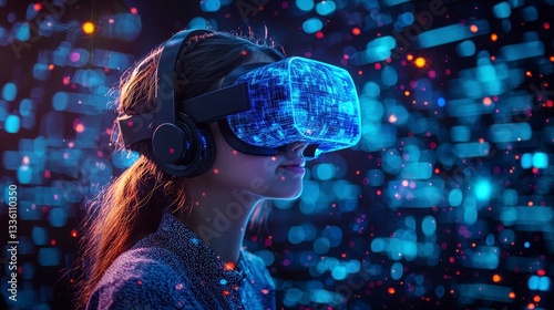 Student Engaged in School Learning with VR Headset and AI Technology
