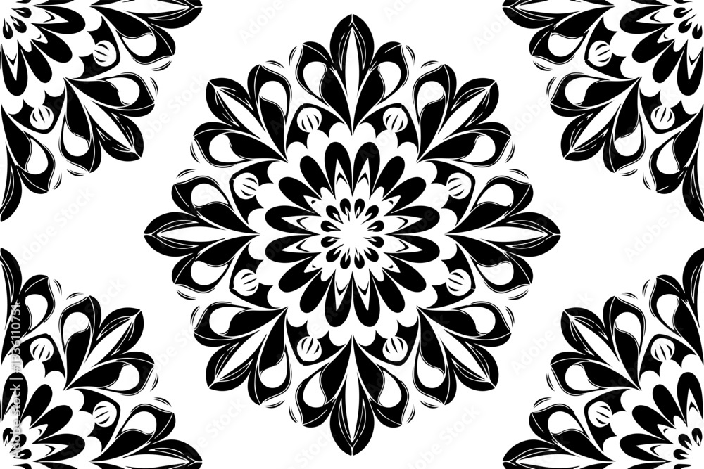 Obraz premium Mandala Stencil Vector Design, Intricate Mandala Stencil Art, Circular Mandala Stencil Vector, Decorative Mandala Template Design, Floral Mandala Stencil Vector, Traditional Mandala Vector Art, Abstra