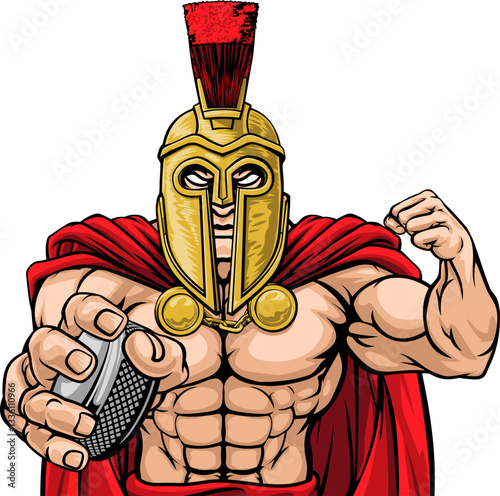 A trojan or spartan man ice hockey sports team cartoon mascot