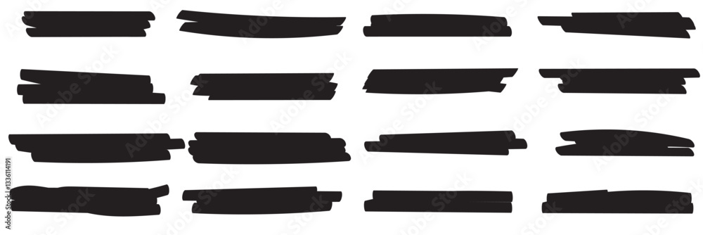 Set of hand drawn marker line vector illustration design element, grunge strokes, doodle lines underline scribble .