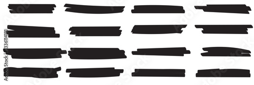 Set of hand drawn marker line vector illustration design element, grunge strokes, doodle lines underline scribble .