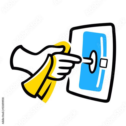 Hygiene focused cleaning: person wiping door handles for safe and healthy environment