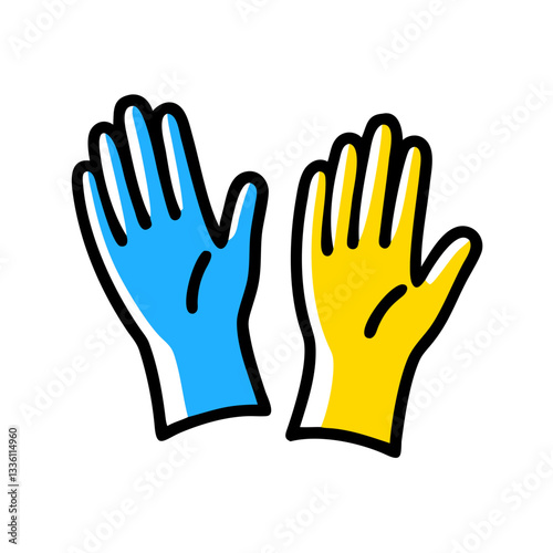 Vibrant rubber gloves for cleaning and hygiene - blue and yellow pair of protective handwear
