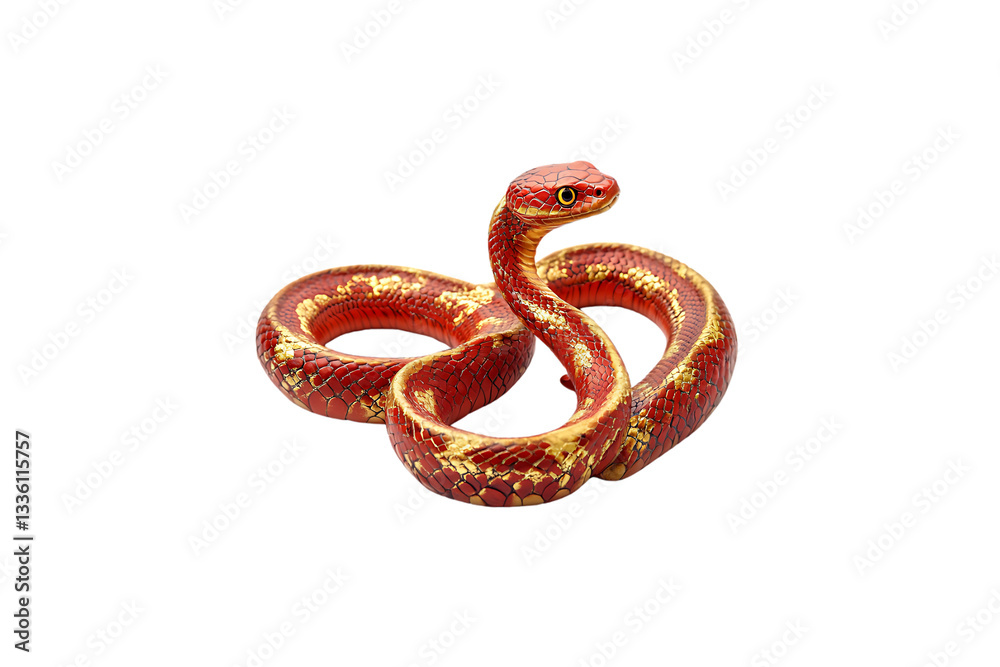 Elegant Decorative Snakes, Intricate Red and Gold Design with Captivating Detail on white background Elegant Decorative Snakes, Intricate Red and Gold Design with Captivating Detail on white background