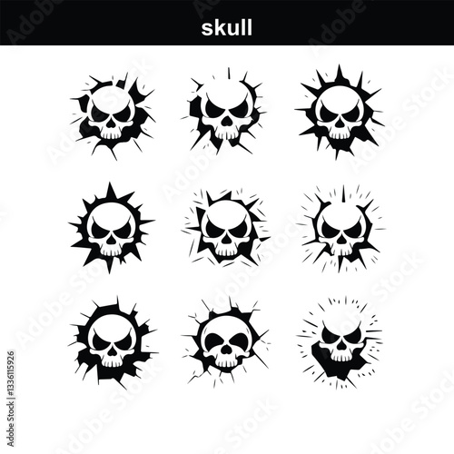 Skull icon on transparent background. Skull and bones Human Skull, Skull icon set. Poisonous substances symbols  silhouette
 