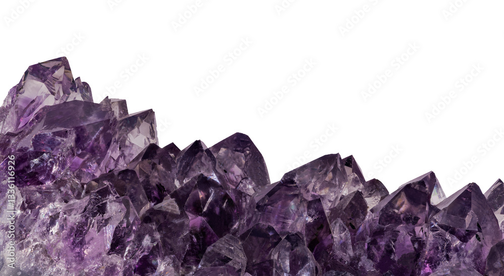Fototapeta premium intense large violet crystals of amethyst on white background